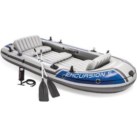 Excursion Inflatable Boat Series: Includes Deluxe 54in Boat Oars and High-Output Pump ��������� SuperTough PVC