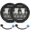 2Pcs 7In 75W Round LED Headlight 3800LM Halo Car Headlamp with DRL High Low Beam for Jeep Wrangler TJ JK CJ with H4 to H13 Adapters Plug and Play