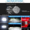 2Pcs 7In 75W Round LED Headlight 3800LM Halo Car Headlamp with DRL High Low Beam for Jeep Wrangler TJ JK CJ with H4 to H13 Adapters Plug and Play