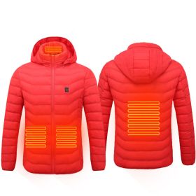 Men Heated Puffer Jacket Electric Heating Coat Insulated Hood Windbreaker (Option: Red-M)