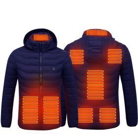 Men Heated Puffer Jacket Electric Heating Coat Insulated Hood Windbreaker 9Heat Zones (Option: Blue Zone9-4xl)