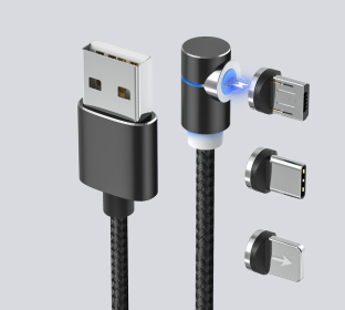 Magnetic Cable LED Magnet Charger Cable USB Cable & USB Type-C USB C (Option: 3 In1 Heads-1m-Black data)