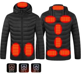 Men Heated Puffer Jacket Electric Heating Coat Insulated Hood Windbreaker 9Heat Zones (Option: Black Zone9-4xl)