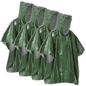 Emergency Rain Poncho Weather Proof Outdoor Survival Camping Gear (Color: Green)