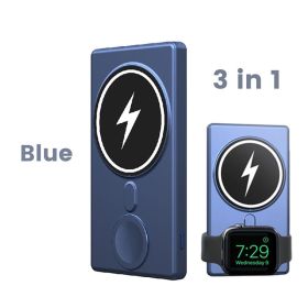 3 in 1 Fast Charging Magnet Power Bank Wireless Charger External Battery Mobile Phone Charging For Iphone|IWatch (Color: Blue)