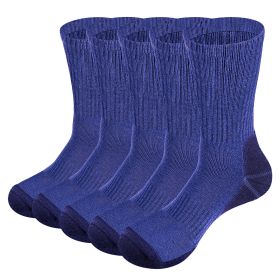 Mens Moisture Wicking Mid Calf Thermal Work Boot Sports Hiking Socks( 5 Pairs/Pack) (Color: Blue)