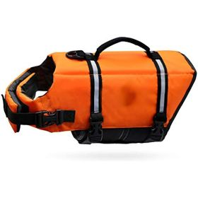 Ripstop Dog Life Vest; Reflective & Adjustable Life Jacket for Dogs with Rescue Handle for Swimming & Boating (colour: Vital Orange, size: XS)