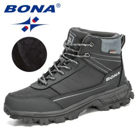 BONA 2022 New Designers Nubuck Hiking Shoes Men Trekking Tourism Camping Shoes Man Plush Warm Winter Anklt Boots Masculino Comfy (Color: Dark grey S gray)