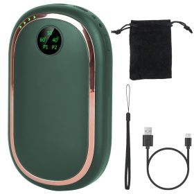 Rechargeable Hand Warmer Electric Hand Heater Portable Reusable Pocket Warmer Power Bank with Digital Display Sunset Light 3 Levels Double-sided Heati (Color: Green)