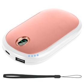 Rechargeable Hand Warmer Electric Hand Heater Portable Reusable Pocket Warmer Power Bank with Digital Display 2 Levels Double-sided Heating (Color: Pink)