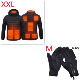 New Heated Jacket Coat USB Electric Jacket Cotton Coat Heater Thermal Clothing Heating Vest Men's Clothes Winter (Option: Black Zone8 Set-2XL)